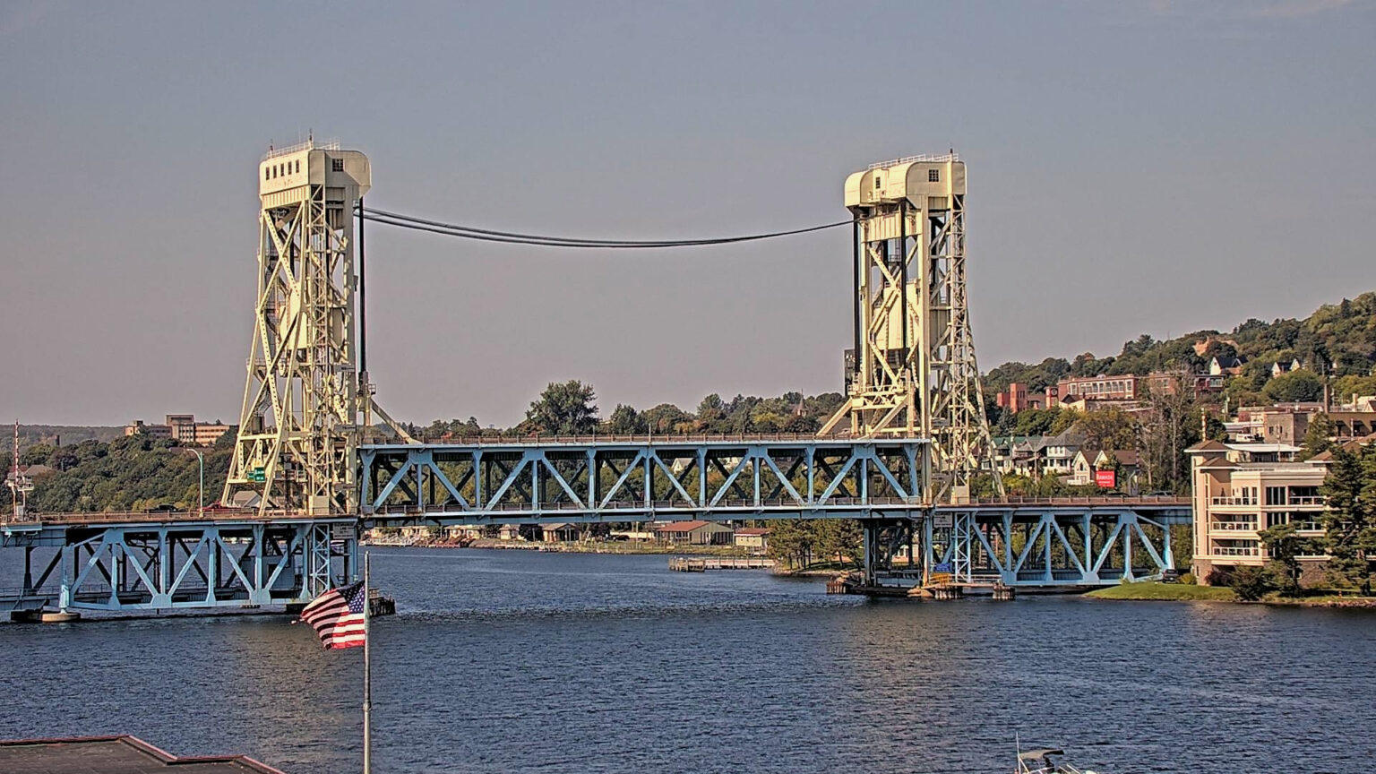 Lift bridge across Keweenaw waterway between Houghton and Hancock Michigan.