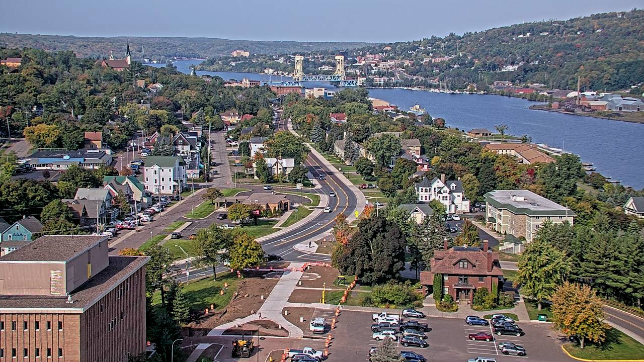 Arial view of Houghton and Hancock, Michigan Upper Peninsula.