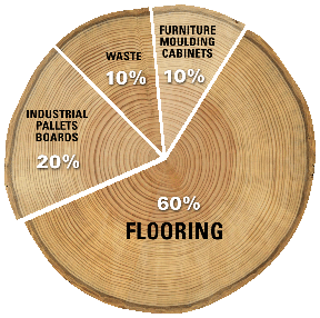 Graph showing usage of hardwood by product