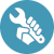 Blue circle icon with hand holding a wrench indicating an easy installation floor