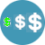 Blue circle icon with three dollars signs and the left one in green indicating an economically priced floor