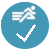 Blue circle icon with a runner and check mark indicating a performance certified floor.