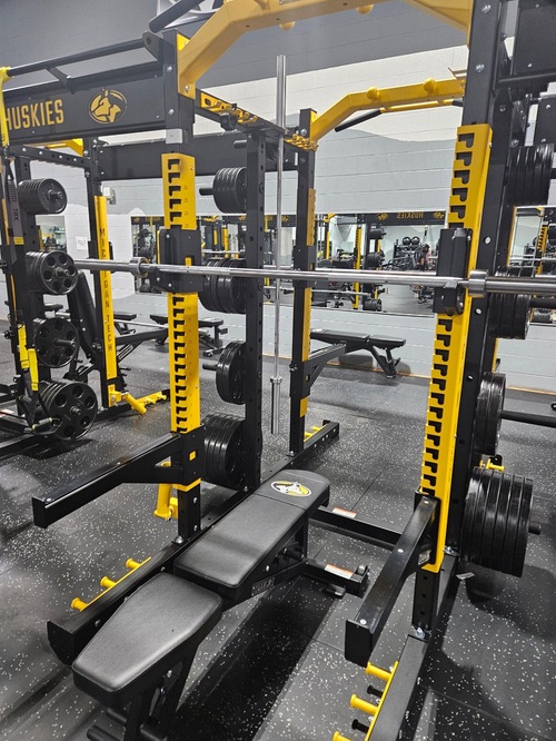 SuperTuff rubber flooring system - showing weight training equipment at Michigan Tech SDC