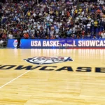 USA Basketball Showcase Floor London England -Floor level shot from mid court