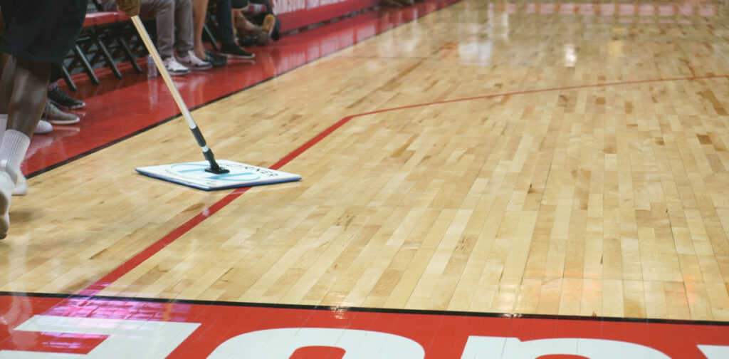 during basketball game floor dusting