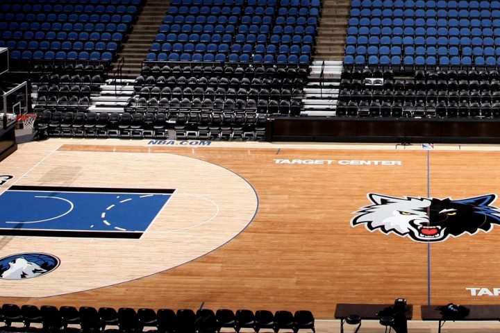 Wide image showing the Minnesota Timberwolves basketball court and the Target Center used to highlight floors on the decision maker page.